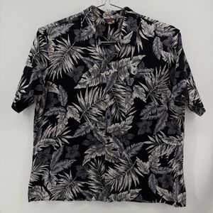 Hawaii Blues Button Up Shirt Mens L Black Floral Cotton University Mechanical